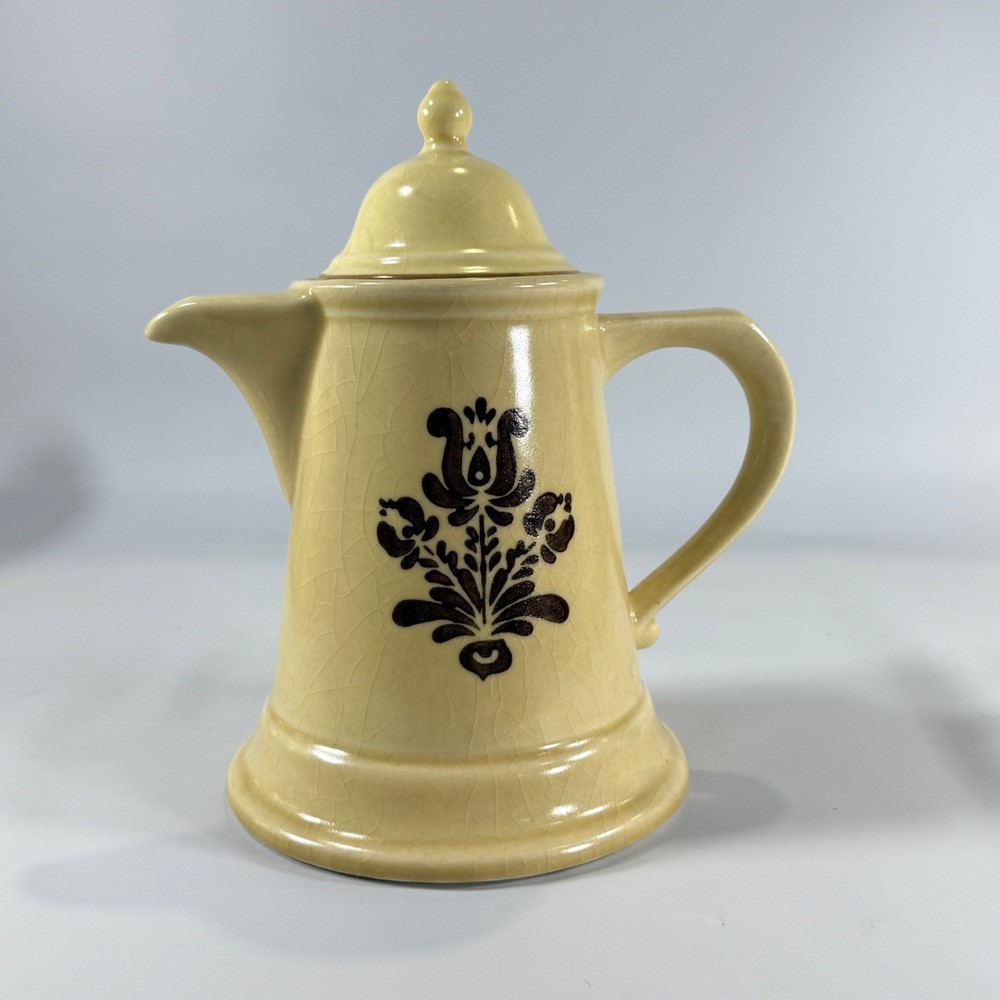 VTG Pfaltzgraff Village Coffee Pot Tea Server Pitcher Tan Brown Folk Farmhouse
